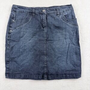Y2K Blue Motion Denim Skirt Embroidered Stretch Jean Skirt Women's Size 40